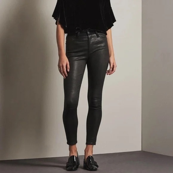 Ag Adriano Goldschmied Pants - NWT AG Farrah Skinny Ankle High-Rise Faux Leather Front Denim Back Black Size:25